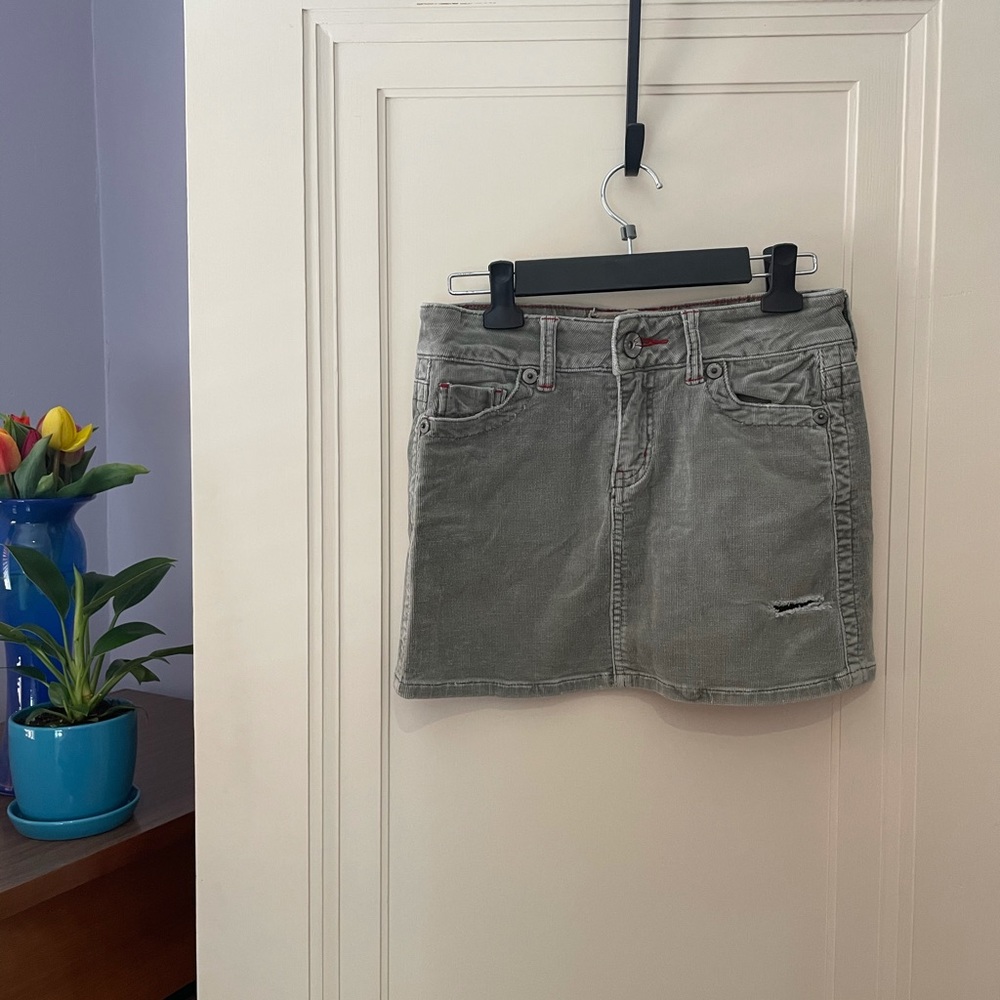 Distressed Corduroy Miniskirt